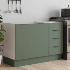 Balcão Pia 120cm sem Tampo com Rodapé Puxador 150mm Ipanema CabeCasa MadeiraMadeira Verde Folha/Branco