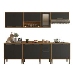 Cozinha Compacta Cooktop 12 Portas 2 Gavetas Paris Sallêto Cinamomo Com Grafite