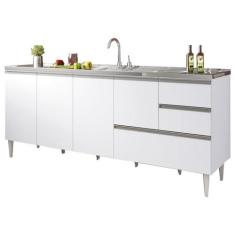 Balcão para pia de 2,00 mt Maceió com gavetão Branco Puxador Aluminio 