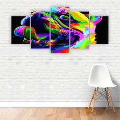 Quadro Canvas Decorativo Cachorro Pug Colorido 200X100Cm - Plimshop