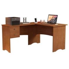 Escrivaninha mesa de computador em l de canto parise 2 gavetas tampo 1