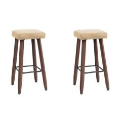 Kit 2 Banquetas Altas Quadradas Pés Madeira Modelo Paris - JOTABE, beg