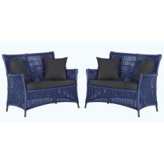 2 Sofás Área Externa Igapó Alumínio Pintura Preta Corda Náutica Estofa