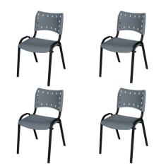 Kit Com 4 Cadeiras ISO Empilhável Tubo Oblongo Para Escritório Igreja 