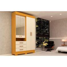 Guarda Roupa 4 Portas (2 C- Espelho) E 3 Gavetas Débora Nature-off White - Acp