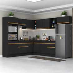 Cozinha Completa De Canto Mp2083 Com Armário E Balcão Preta