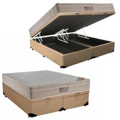 Cama Box Baú Queen Sintético Bipartido + Colchão Ortobom Airtech Molas