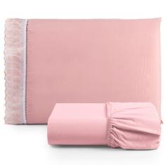 Jogo De Lençol Suave Lese Percal 180 Fios Solteiro 2 Peças Barato - Rosê