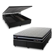 Conjunto Box Baú Durham Preto 193x203x67 c/ Molas Ensacadas - King Hou