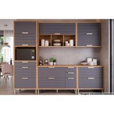 Cozinha Modulada Completa Eloise 5 Peças 2 Aéreos + 2 Balcões + 1 Paneleiro Cz024 Freijó Titanium