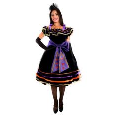 Fantasia Bruxa Caveira Mexicana de Luxo de Halloween Adulto - Fantasia