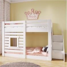 Beliche Montessoriano Star Plus com Janela e Escada Lateral Casatema MadeiraOriginals Branco