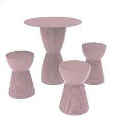 Conjunto Mesa Redonda 60x82cm 3 Banquetas Fit Grifit Calla Rose