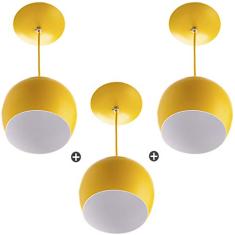 Kit 3 Lustres Pendente Bola Pequena Alumínio 15cm Amarelo