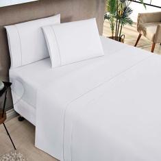 Jogo De Cama Lençol Milano Casal Padrão Percal 180 Fios Ponto Palito Liso 04 Peças - Branco