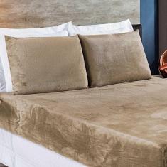 Jogo De Cama Lençol Biasoft Solteiro Manta Flannel Toque Extra Macio 02 Peças - Cáqui