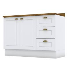 Balcão para Cozinha 3 Gavetas 2 Portas com Tampo Emily Branco HP/Marrom