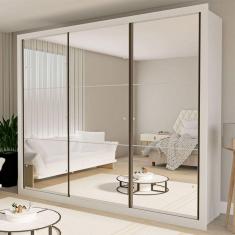 Guarda-Roupa Casal Ravena 3 Portas de Correr Espelhada Branco - Minastex