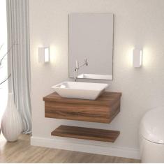 Bancada para Banheiro Cuba RT45 com Prateleira 605w Metrópole Compace Nogal