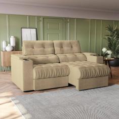 Sofá 230cm com Porta Copos Retrátil e Reclinável Premier Bege