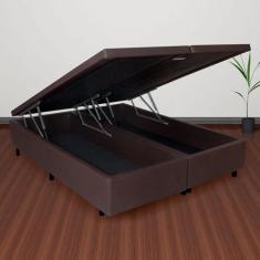 Cama Baú Queen 158cm X198cm Madeira em Eucalipto Marrom