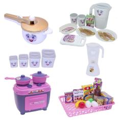 Brinquedo Cozinha Kit Fogão Panela Mercado Jantar Pote 34Pç