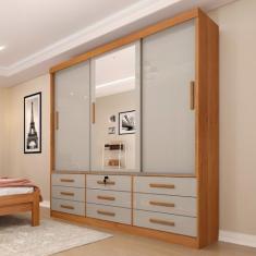 Guarda-Roupa Casal Chicago 3 Portas 9 Gavetas com Espelho Cinamomo/Off White - Tcil Móveis