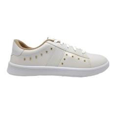 Tênis Moleca Casual Feminino Detalhe Lateral Branco Ouro Claro, Branco