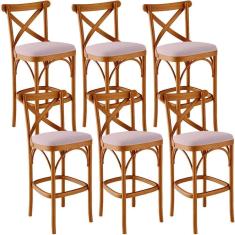 Kit 06 Banquetas Altas Cozinha Bancada Bar Sala De Jantar Estofada ávila L02 Suede Rosê - Lyam