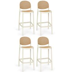 Kit 4 Banqueta Alta Com Encosto Roma Em Polipropileno - Nude