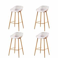 Kit 4 Banquetas Altas Clarice Sidera Rivatti Polipropileno Nude Base Metal Aço