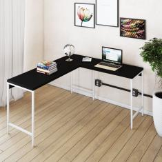 Mesa De Escritório Em L Estilo Industrial 150x140cm Active Preto ônix - Est.branca