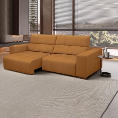 Sofá Decorativo Barbosa 3 Lugares Sala De Estar 230cm Reclinável E Retrátil Couro Caramelo