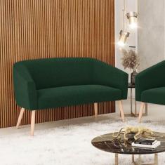 Sofá 2 Lugares Namoradeira Pé Palito Natural Stella Bouclê Verde D03 -