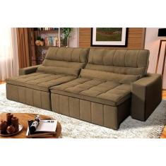 Sofá Retrátil Reclinável Supremo 2,30m Suede Velut Bege Molas no Assen