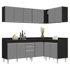 Armário De Cozinha Modulado De Canto 6 Peças Cp29 Balcão Com Tampo Preto/cinza - Lumil