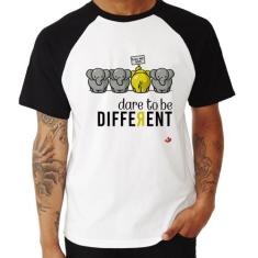 Camiseta Raglan Dare to be different - Foca na Moda, Branco, Preto, GG