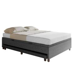 Bicama Casal Box Com Baú 138x188cm Samy S05 Linho Preto - Mpozenato