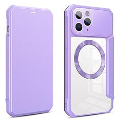 Estojo de carregamento sem fio para iPhone 14 13 12 11 Pro Max XS X XR Plus capa magnética flip couro shell slot para cartão, roxo, para iphone 12