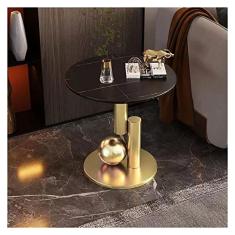 Mesa lateral redonda de 55 cm, mesa lateral à prova d'água pequena mesa de centro com mesa de balanço e moldura de metal para sala de estar, quarto, varanda e mesa de centro de escritório para sala de estar