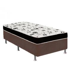Cama Box Solteiro Suede Marrom + Colchão Solteiro Suede Preto Orto Molas Bonnel 88x188x55