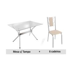Sala De Jantar Completa Loire C/ Tampo Vidro 150cm + 6 Cadeiras Lisboa
