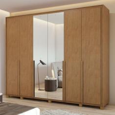 Guarda-roupa 6 Portas 6 Gavetas 100% Mdf Imperatore com Espelho e com Pés Amêndoa Clean