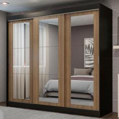 Guarda-Roupa Casal Madesa Kansas 3 Portas de Correr de Espelho 3 Gavet