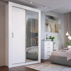 Guarda Roupa Solteiro Espelho 2 Portas PH1728 Herval, Branco Lineo/Bra