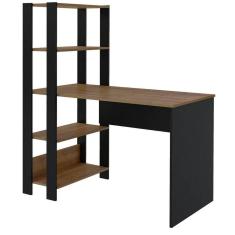 Mesa Para Computador Escrivaninha Com Estante Lateral 120cm Pinho Preto - Fabrica 1 Móveis