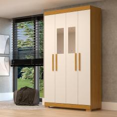 Guarda Roupa Casal Canadá Com Espelho 4 Portas 100% Mdf Linhamobília Cinamomo Off White