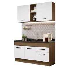 Cozinha Compacta Madesa Agata 150002 com Armário e Balcão (sem Tampo e Pia) - Rustic/branco