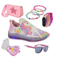 Tênis Infantil Feminino Unicórnio/Amy Rose Com Led Slip On + Bolsa + M