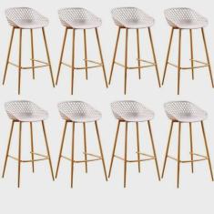 Conjunto com 8 Banquetas Alta com Encosto e Apoio para Pés Clarice Nude